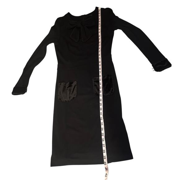 Leo & Ugo Paris Black Midi Dress Bow Detail French Minimalist Size Medium - Picture 14 of 14